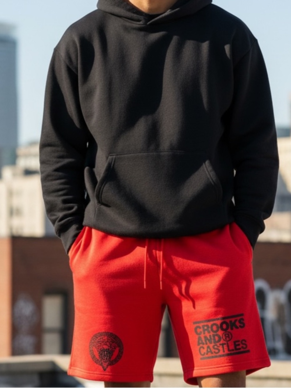 C.C Men's Red Graphic Athletic Shorts